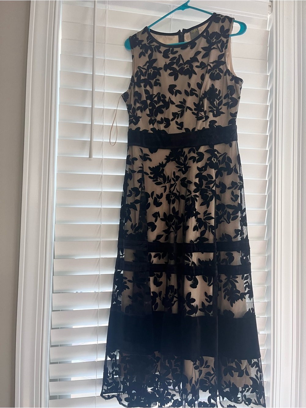 Taylor Black Floral Lace Overlay Midi Dress